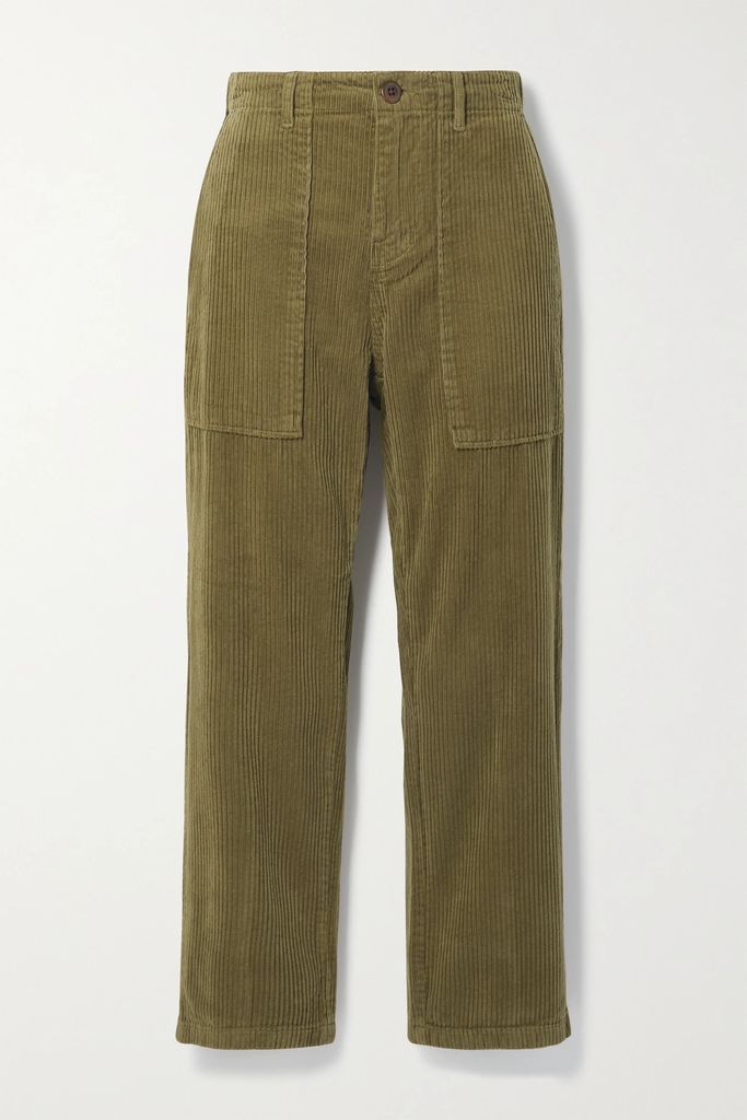 Neil Cotton-corduroy Straight-leg Pants - Army green