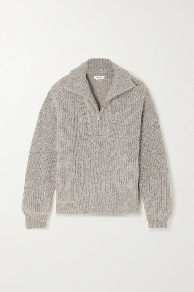 Myclan Brushed Knitted Half-zip Sweater - Light gray