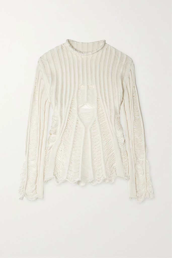 Helix Distressed Mercerized Cotton Sweater - Ivory