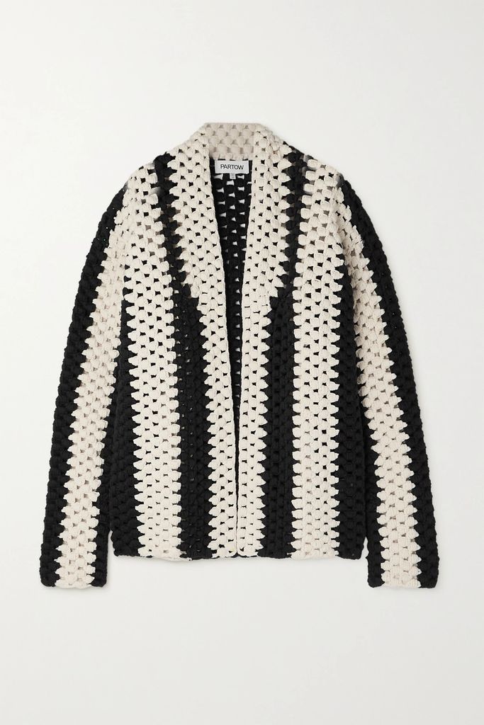 Oz Oversized Striped Open-knit Cotton-blend Cardigan - Black