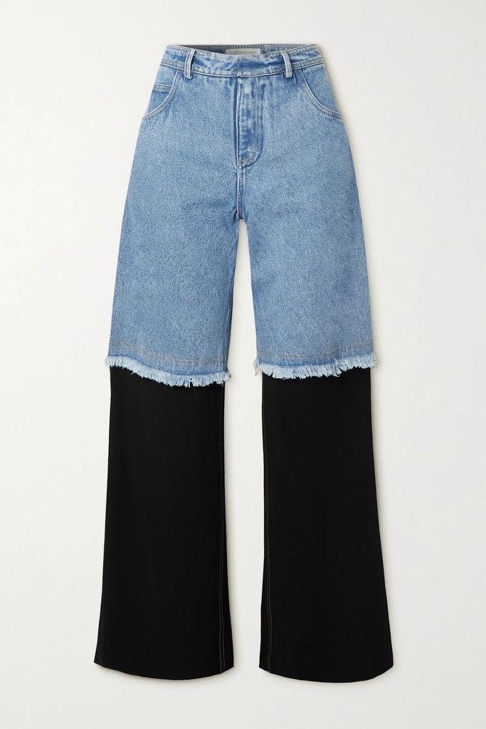 Deconstruct Jersey-trimmed Frayed High-rise Straight-leg Jeans - Blue