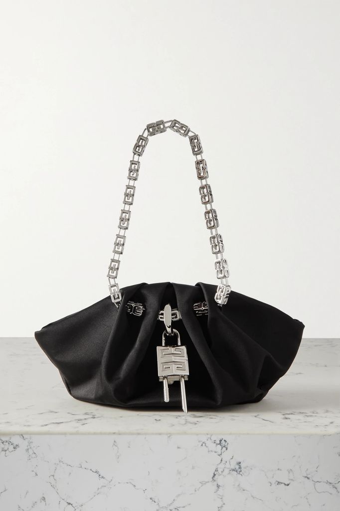 Kenny Mini Embellished Satin Shoulder Bag - Black