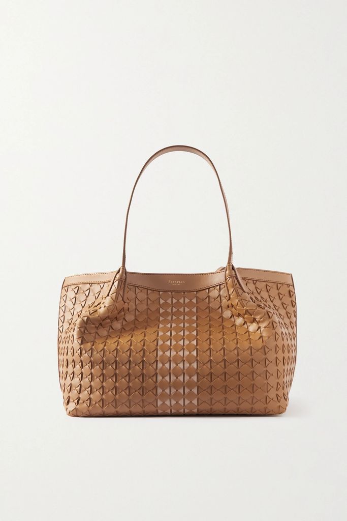 Secret Small Woven Leather Tote - Camel