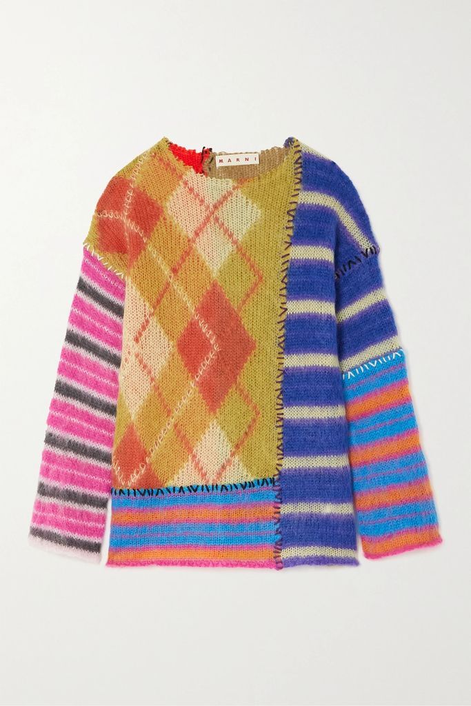 Patchwork Brushed Jacquard-knit Mohair-blend Sweater - Pink