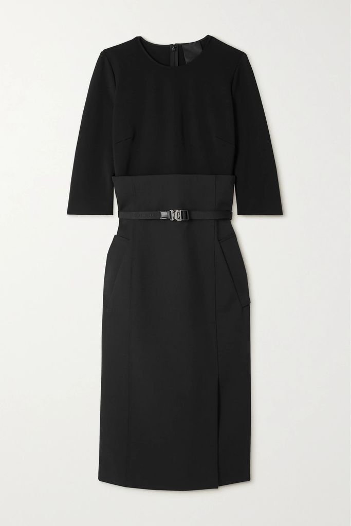 Belted Wool-blend Midi Dress - Black