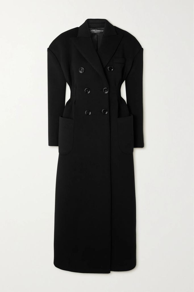 Double-breasted Cotton-blend Twill Coat - Black