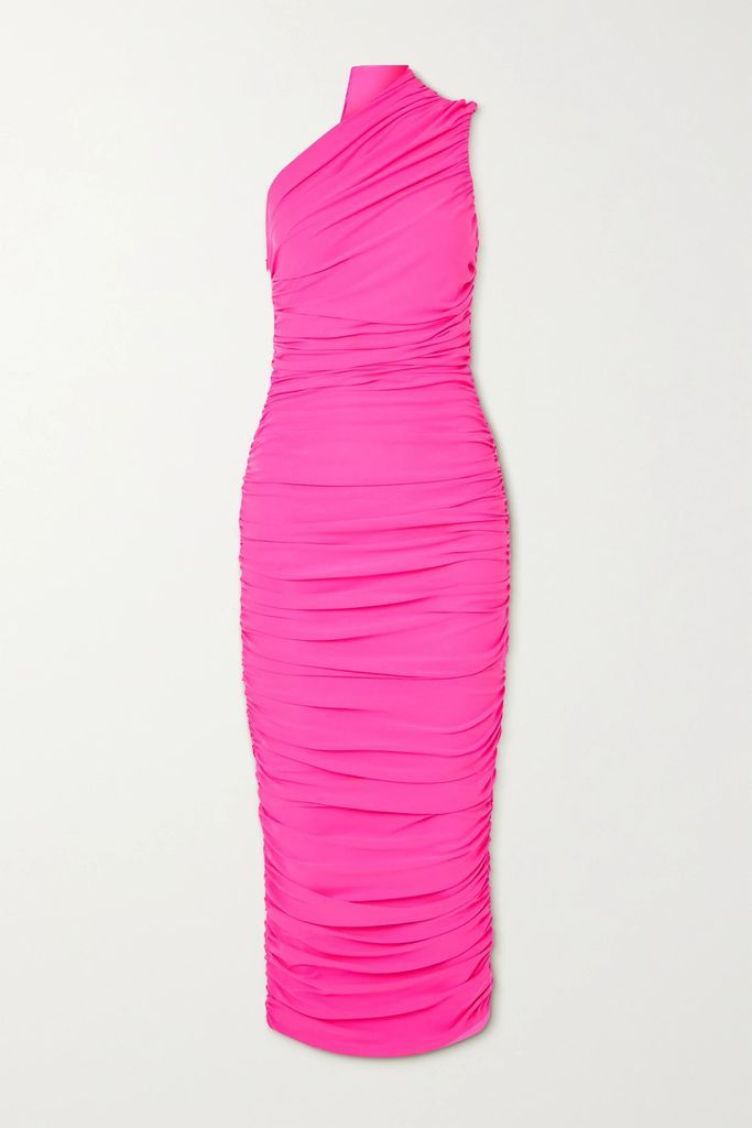 Amaya One-shoulder Ruched Jersey-crepe Midi Dress - Pink