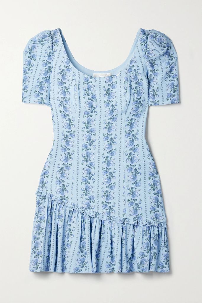 Solus Ruffled Floral-print Crepe Mini Dress - Light blue