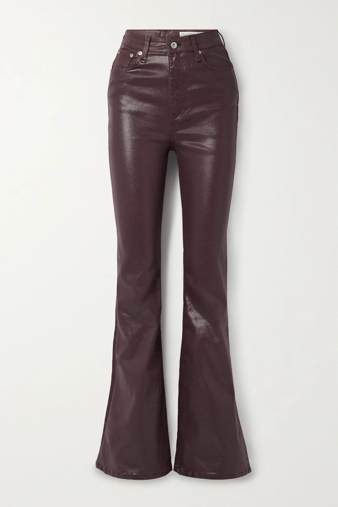 Casey Coated High-rise Flared Jeans - Burgundy