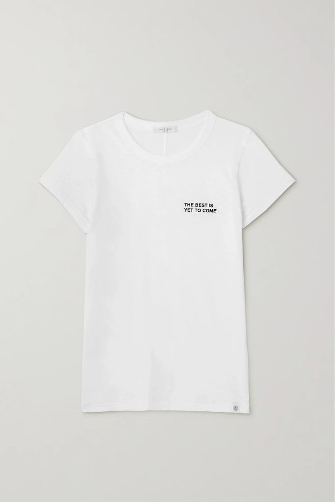 Embroidered Cotton-jersey T-shirt - White