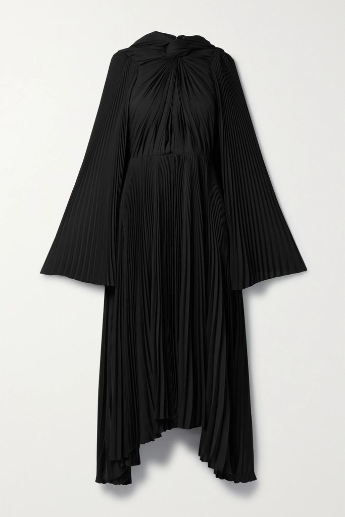 Asymmetric Twist-front Plissé-crepe Dress - Black
