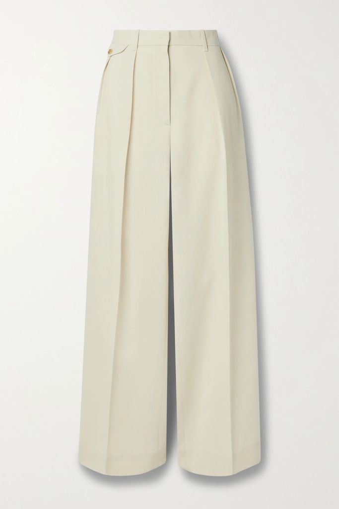 Marcelina Pleated Wool And Silk-blend Wide-leg Pants - Off-white