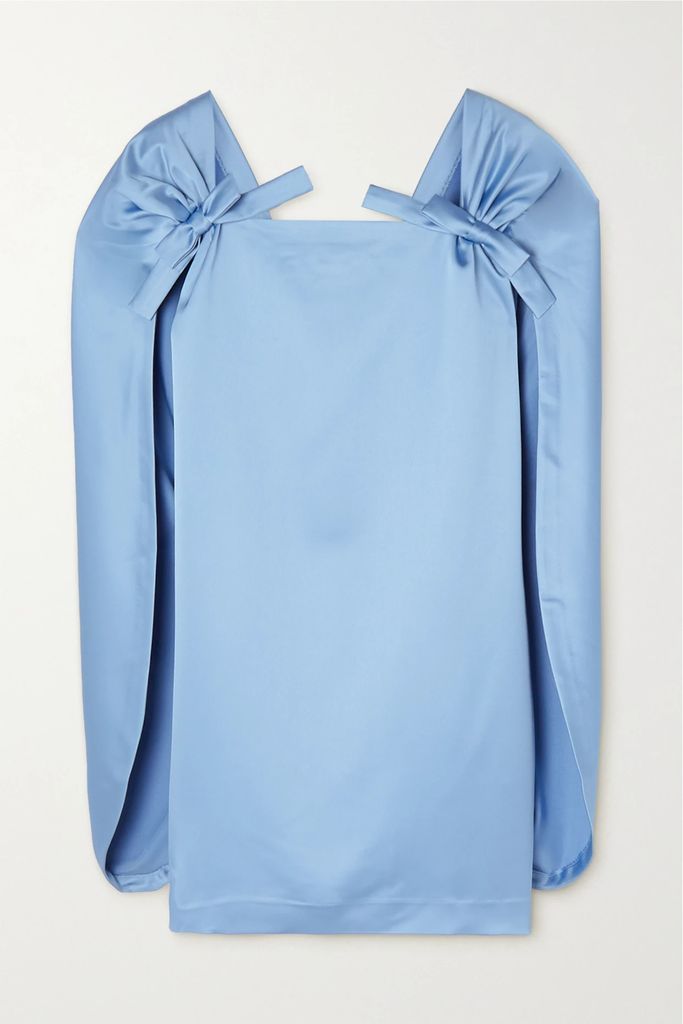 August Bow-detailed Satin Mini Dress - Light blue