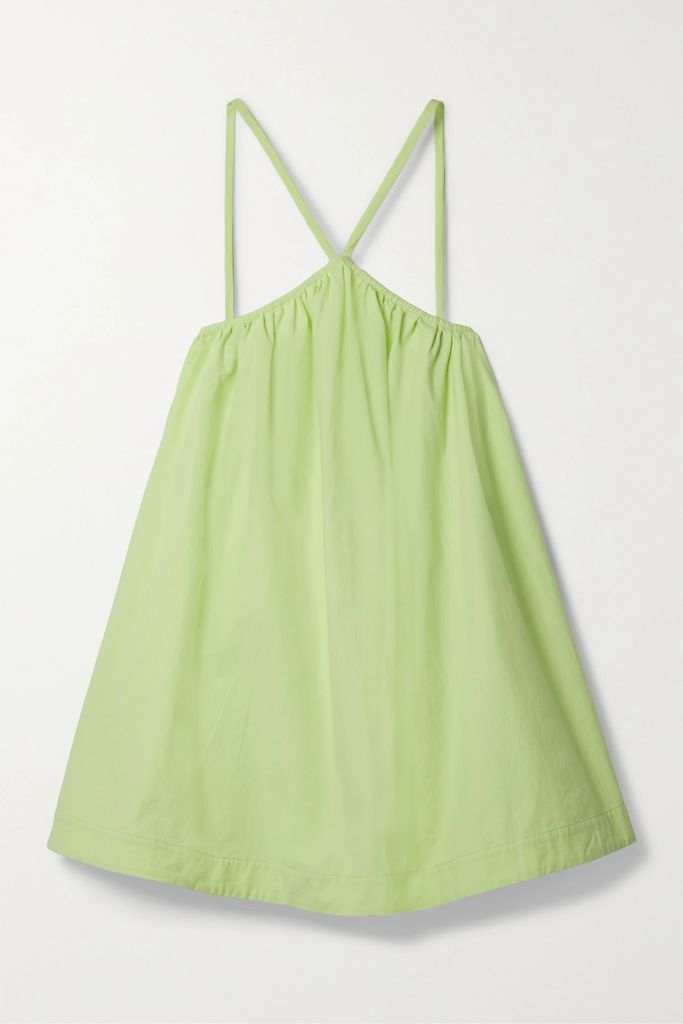 Sardinia Gathered Cotton-poplin Mini Dress - Light green
