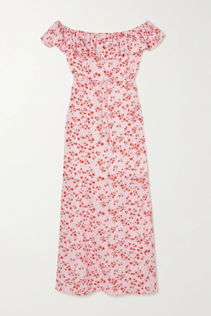 + Net Sustain Posy Off-the-shoulder Floral-print Organic Cotton And Ecovero-blend Midi Dress - Pink