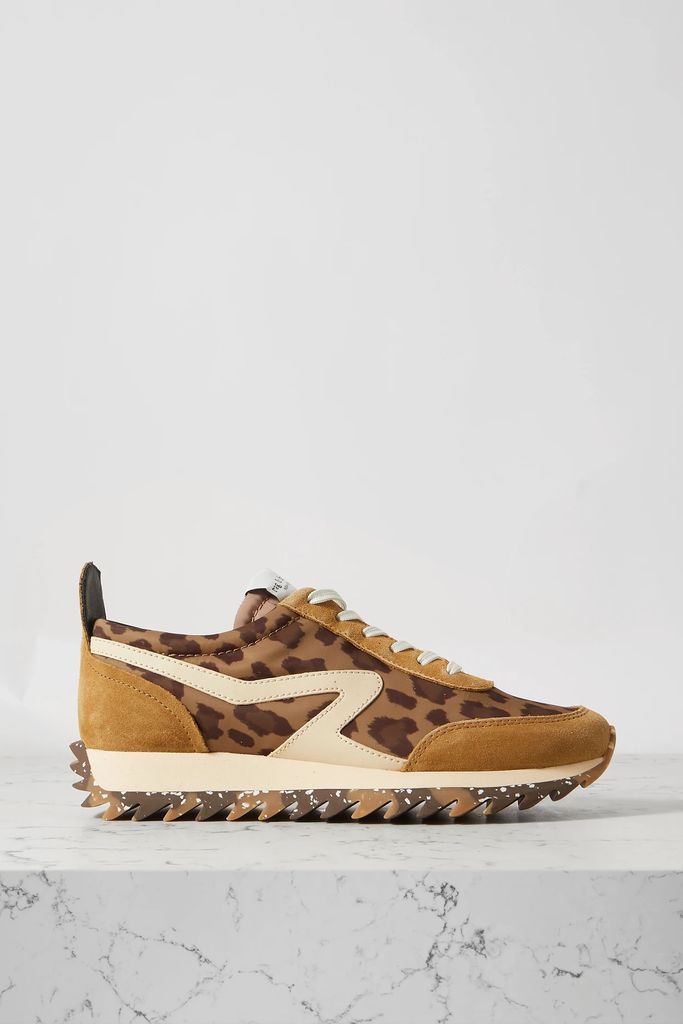 Retro Runner Suede And Leather-trimmed Leopard-print Recycled-shell Sneakers - Brown