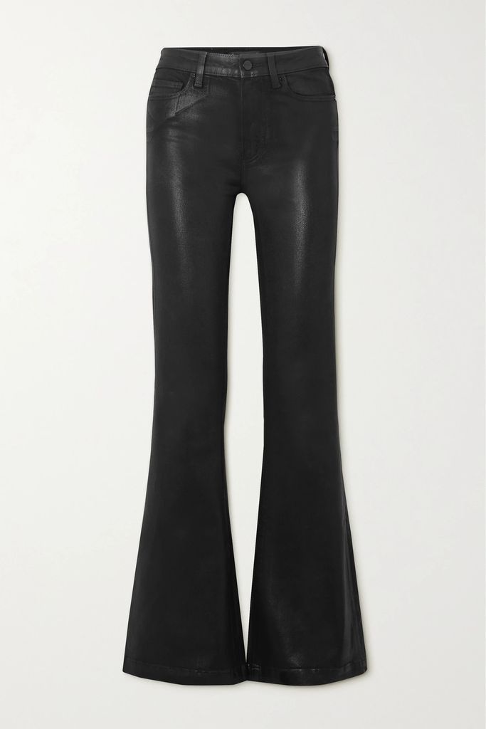 Genevieve High-rise Coated Flared Jeans - Black