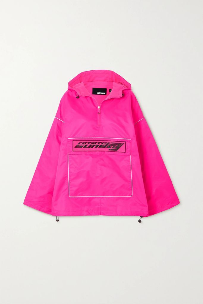 Sunday Hooded Appliquéd Recycled-shell Anorak - Bright pink