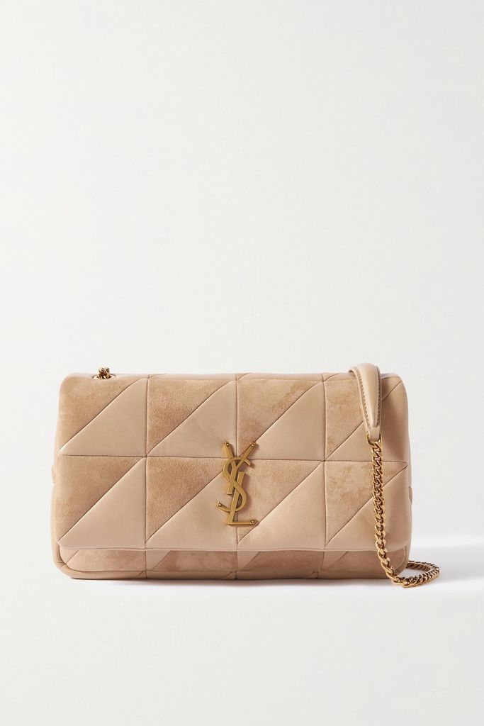 Jamie Medium Quilted Suede And Leather Shoulder Bag - Neutral