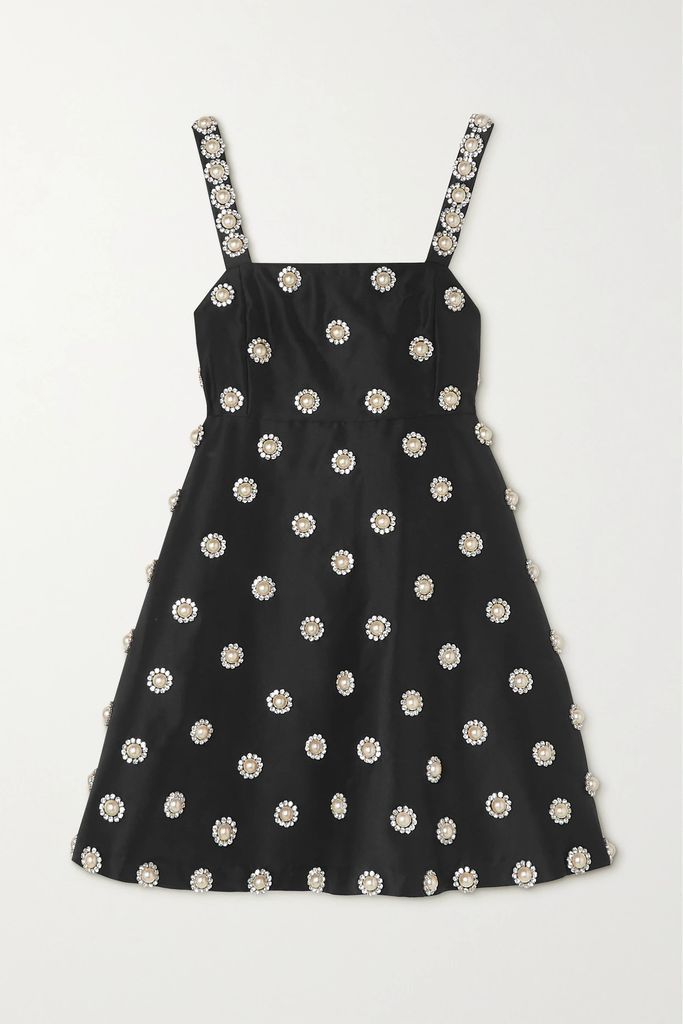 Athene Embellished Duchesse-satin Mini Dress - Black