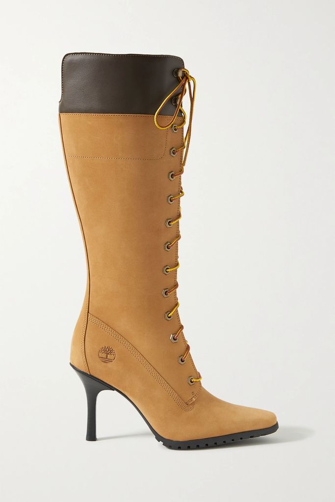 + Veneda Carter Leather-trimmed Nubuck Knee Boots - Camel