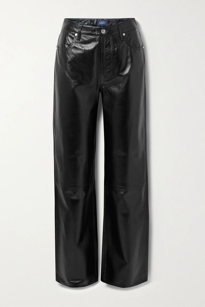 Annina Patent-leather Wide-leg Pants - Black