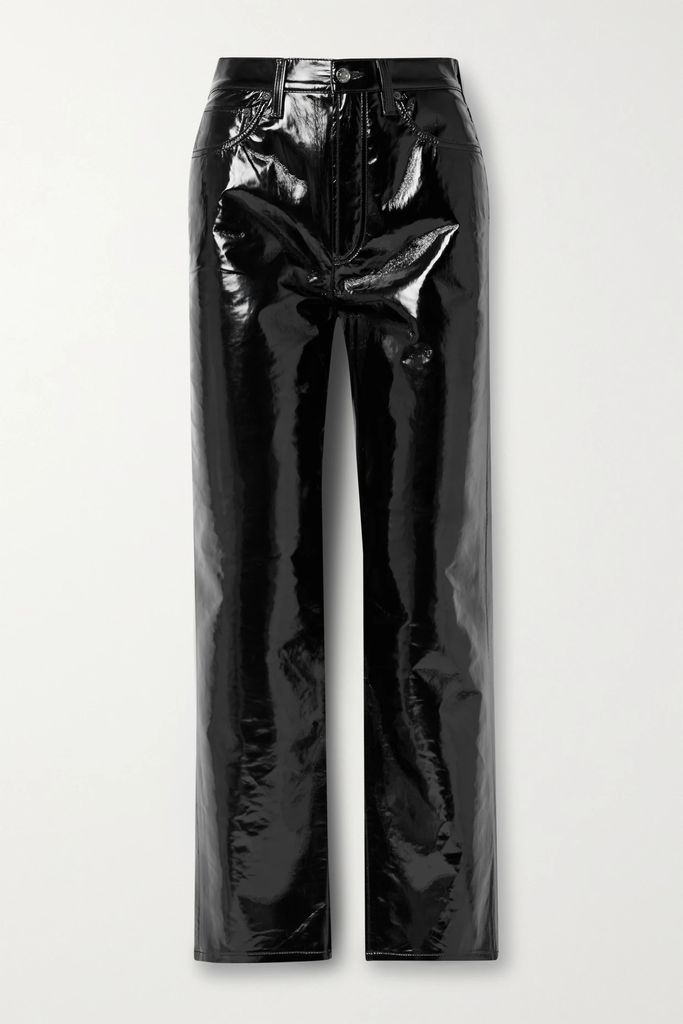'90s Pinch Waist Recycled Patent Leather-blend Straight-leg Pants - Black
