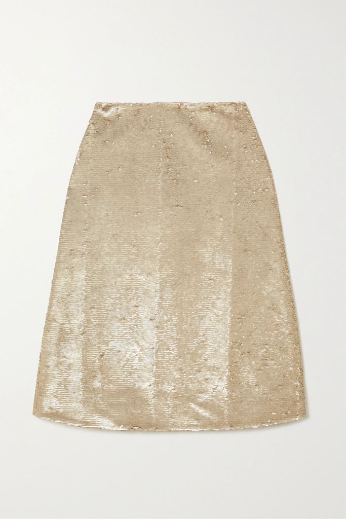 Davina Sequined Satin Skirt - Beige