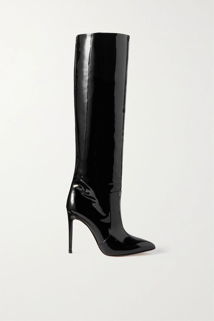Stiletto Patent-leather Knee Boots - Black