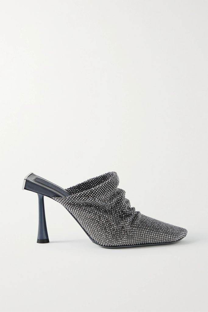 Goliarda Crystal-embellished Chainmail Mules - Charcoal