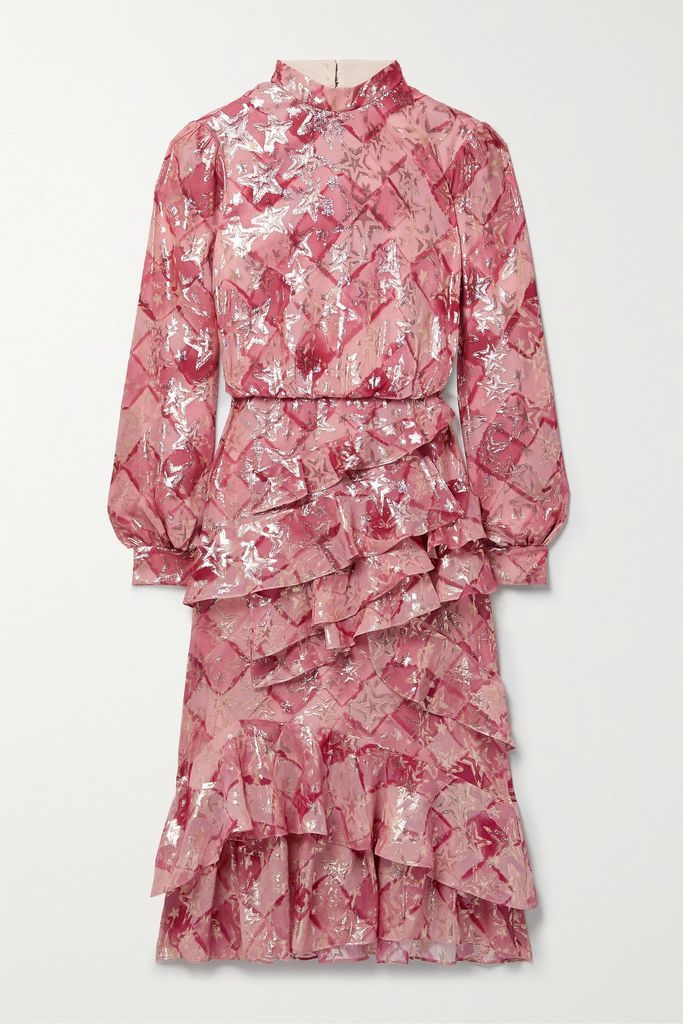 Isa Ruffled Silk-georgette Midi Dress - Pink