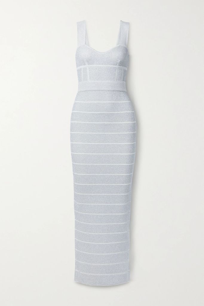 Metallic Recycled-bandage Maxi Dress - Silver
