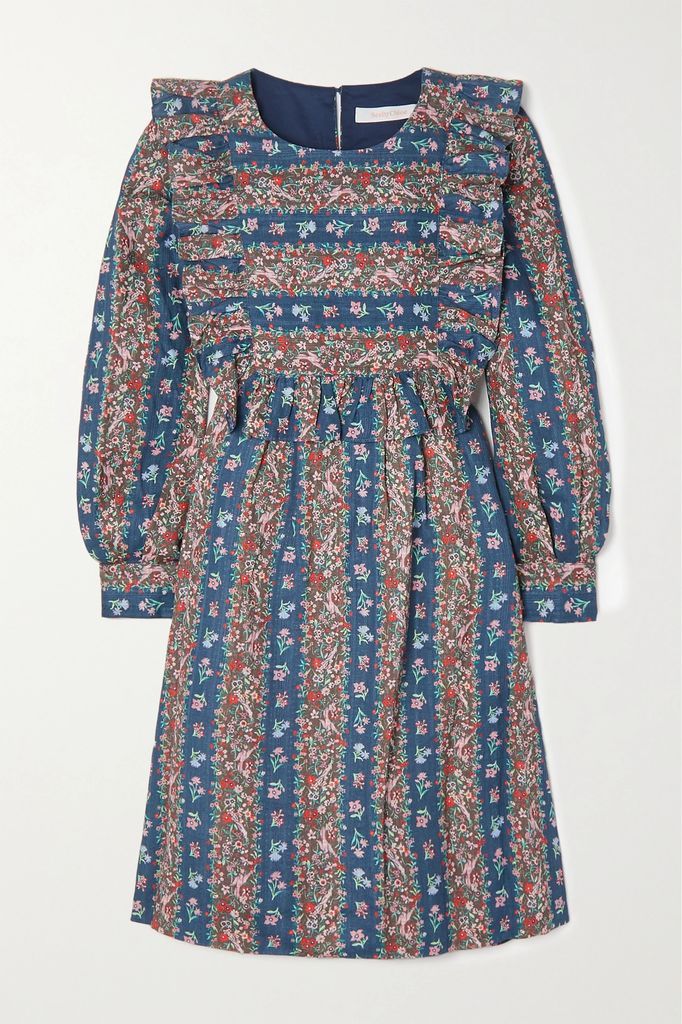 Deva Printed Linen Midi Dress - Blue
