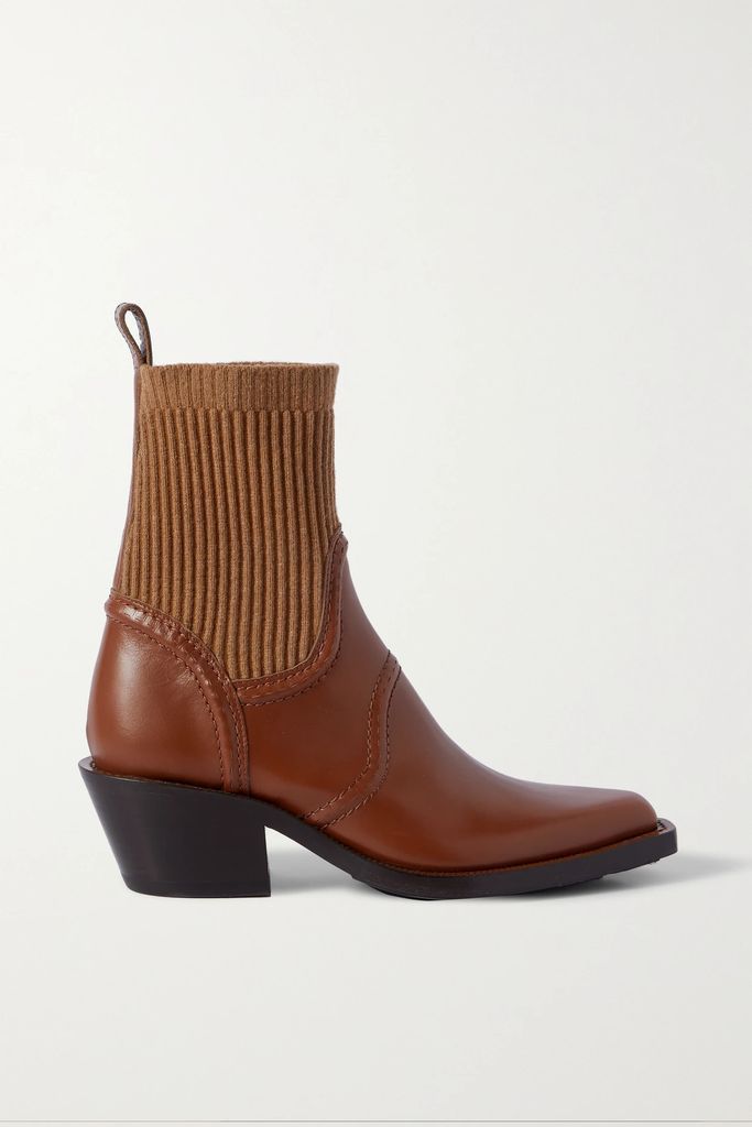 Nellie Ribbed Cashmere-blend And Leather Ankle Boots - Tan