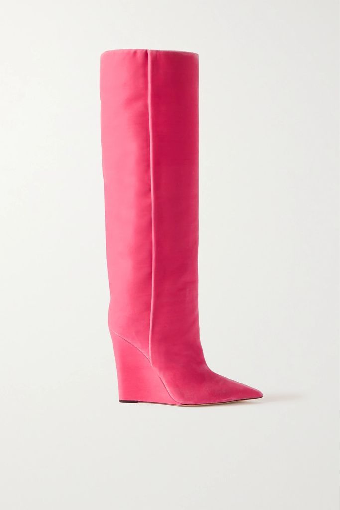 Blake 110 Velvet Wedge Knee Boots - Pink