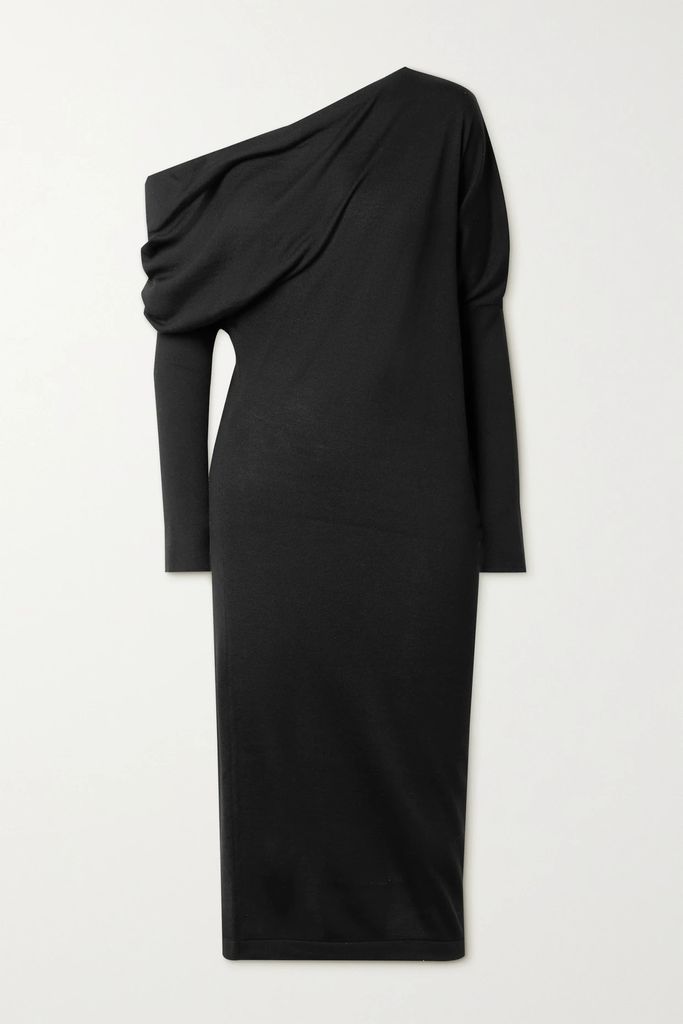 One-shoulder Cashmere And Silk-blend Dress - Black
