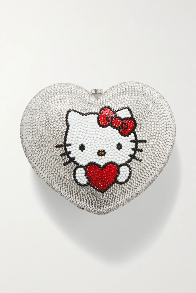 + Hello Kitty Crystal-embellished Silver-tone Clutch - White