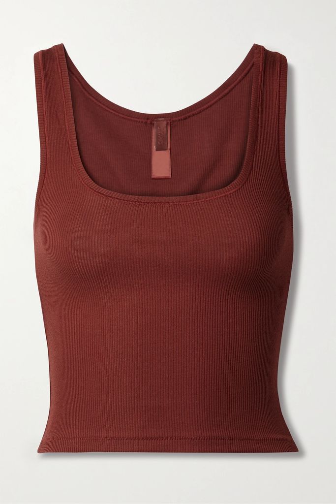 Cropped Ribbed Stretch-cotton Jersey Tank - Sangria