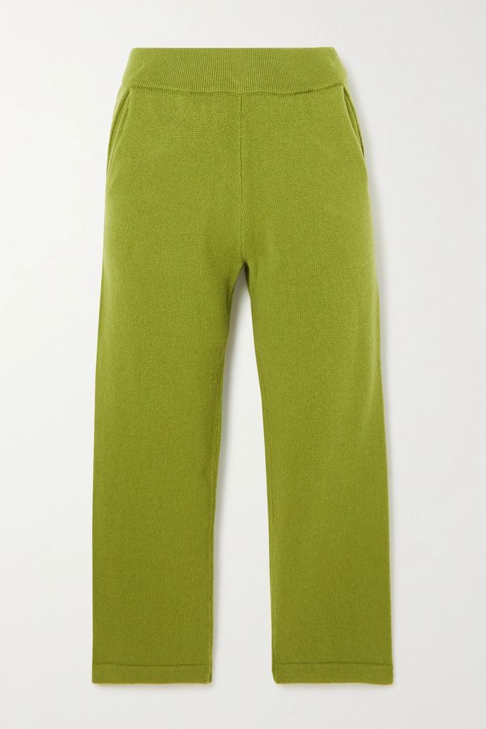 Cropped Merino Wool And Cashmere-blend Slim-leg Pants - Green
