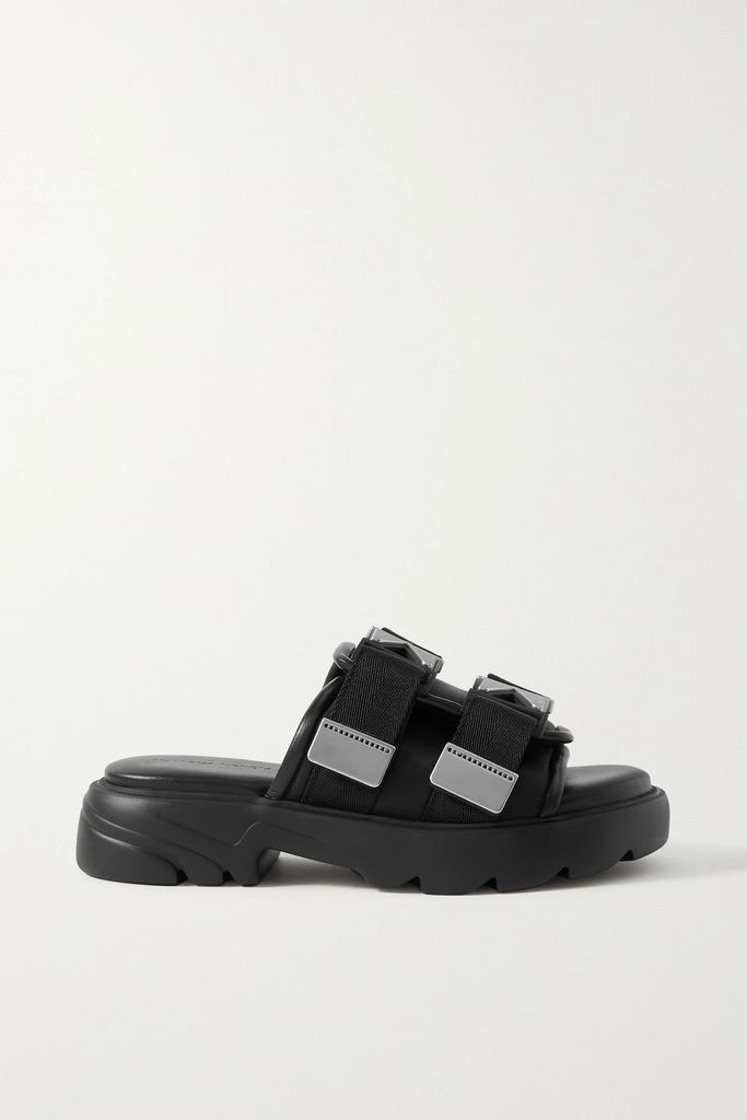 Flash Leather-trimmed Stretch Slides - Black
