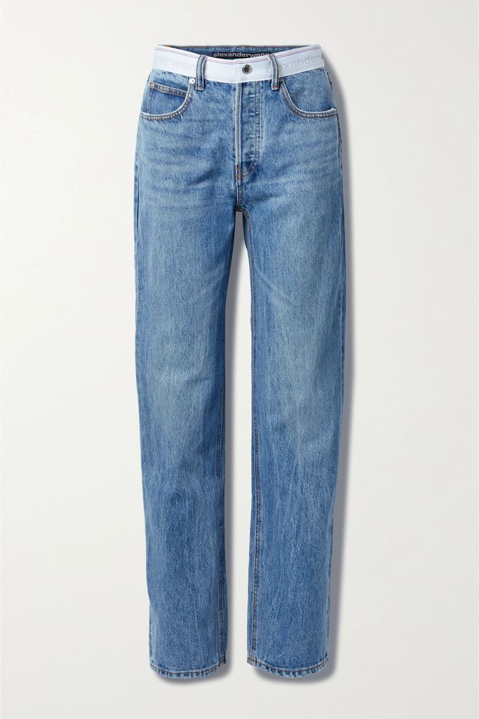 Jacquard-trimmed Mid-rise Jeans - Mid denim