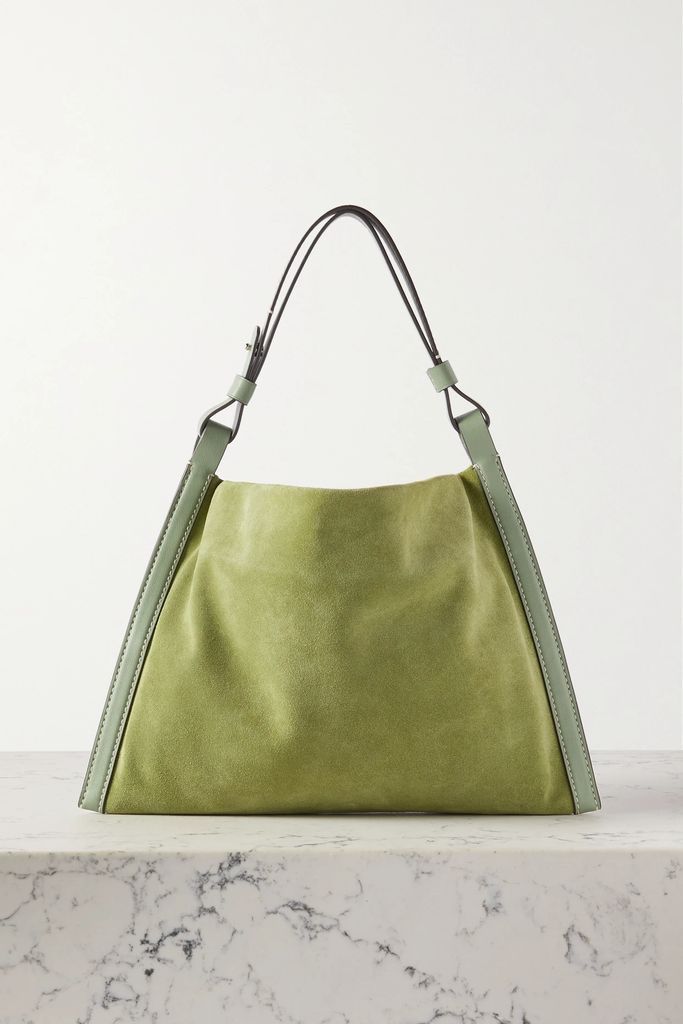 Minetta Leather-trimmed Suede Tote - Leaf green