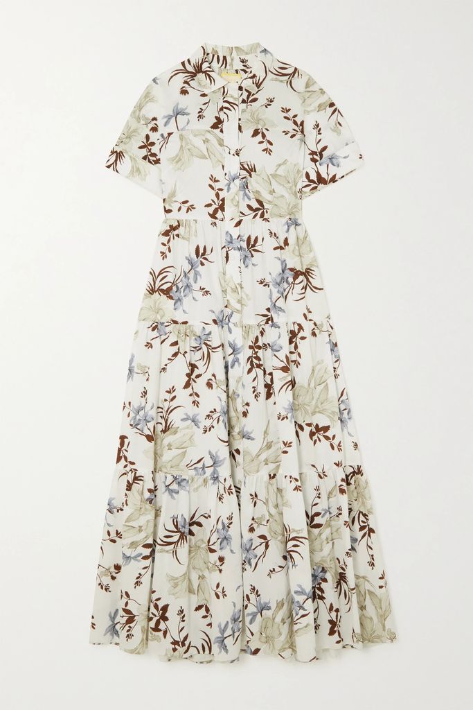 Helena Tiered Floral-print Cotton Midi Dress - Cream
