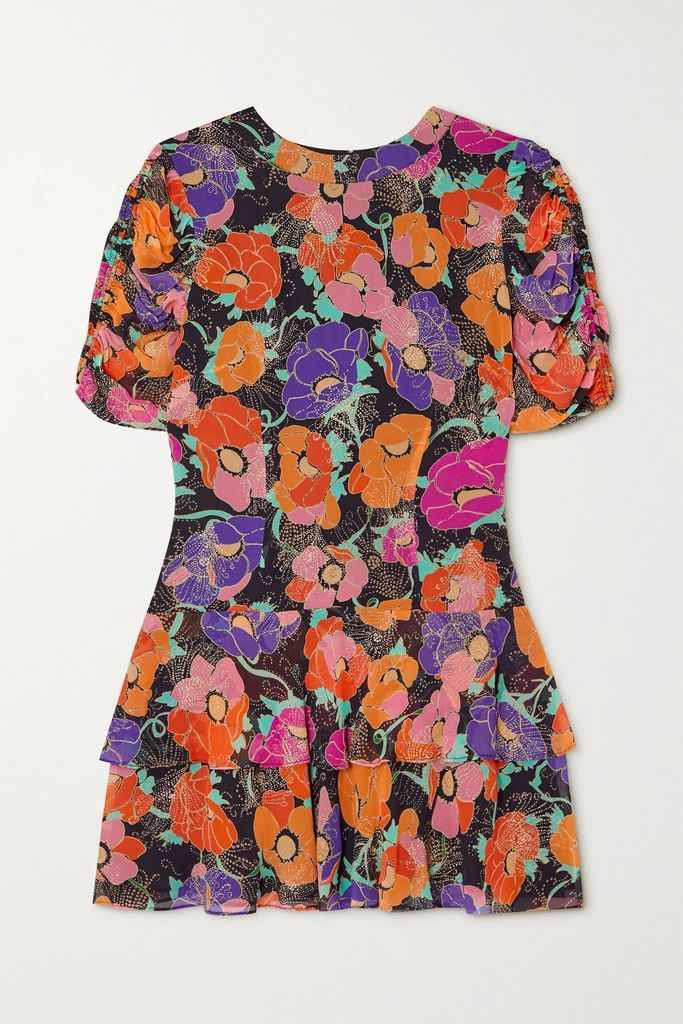 Dion Glittered Floral-print Georgette Mini Dress - Orange