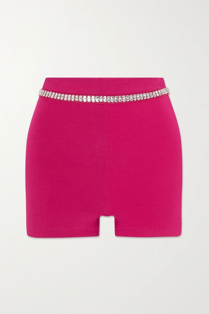 Crystal-embellished Ribbed-jersey Shorts - Pink