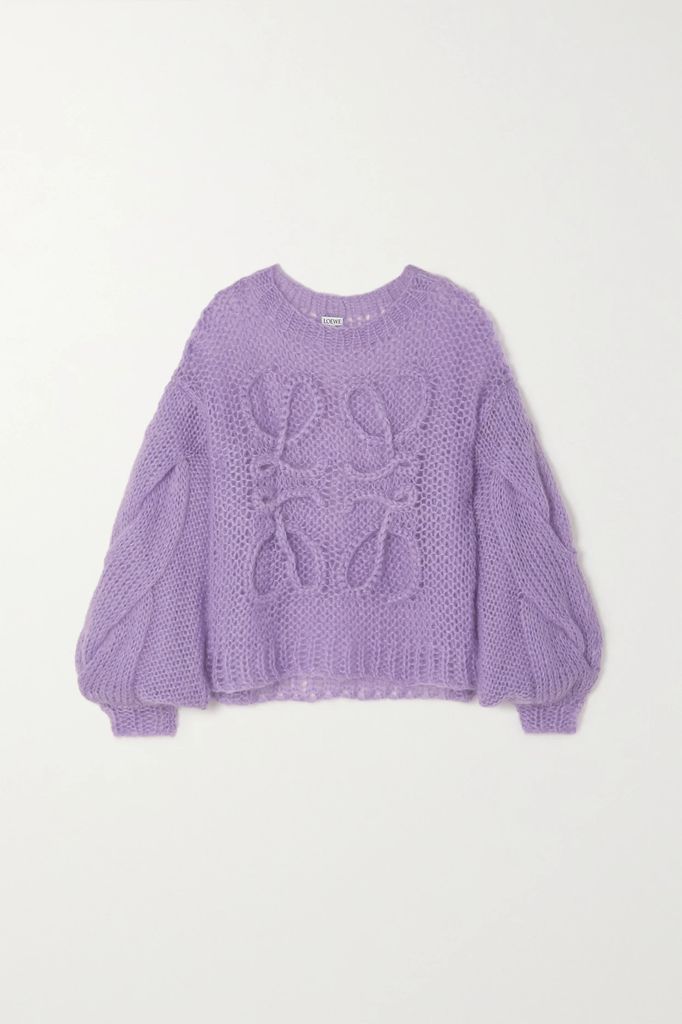 Anagram Open-knit Mohair-blend Sweater - Purple