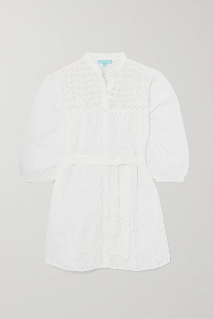 Barrie Crochet And Broderie Anglaise Cotton Mini Dress - White