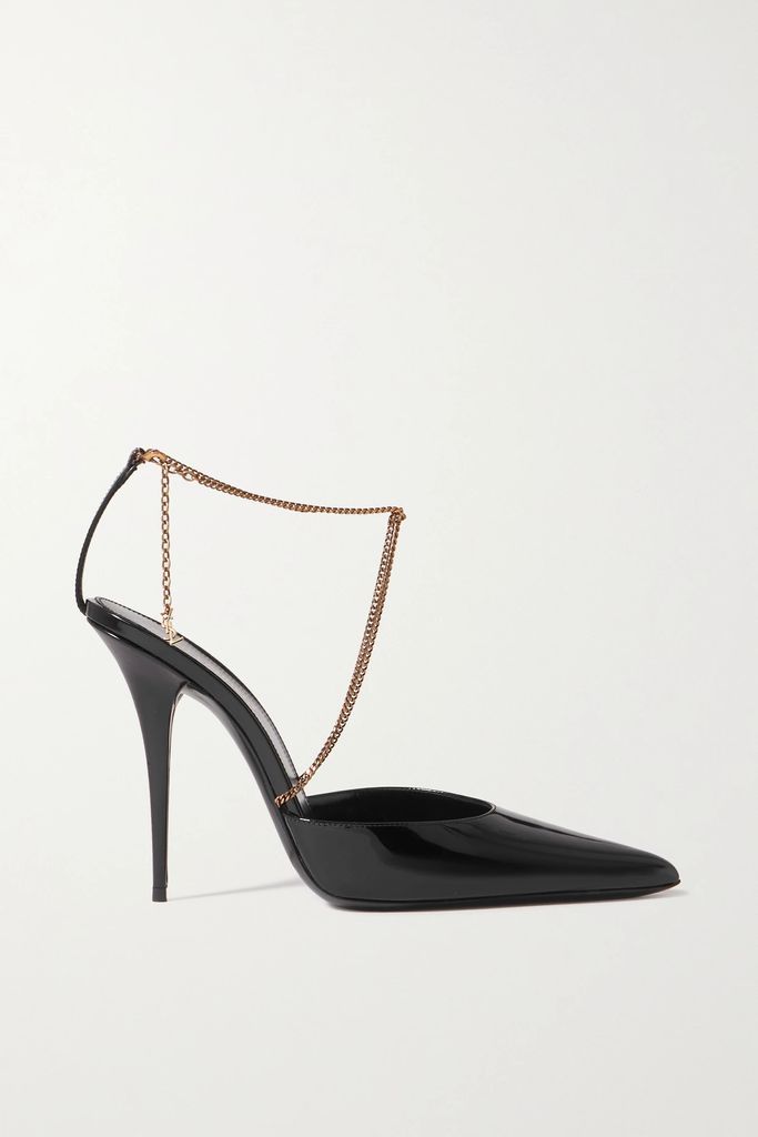 Claw Chain-embellished Patent-leather Pumps - Black