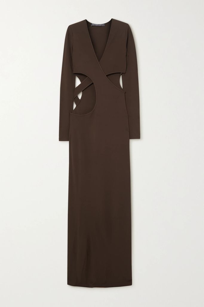 Asymmetric Cutout Jersey Maxi Dress - Brown