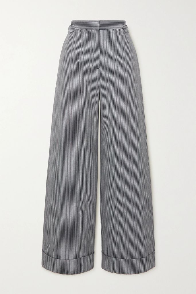 Striped Cotton Wide-leg Pants - Gray